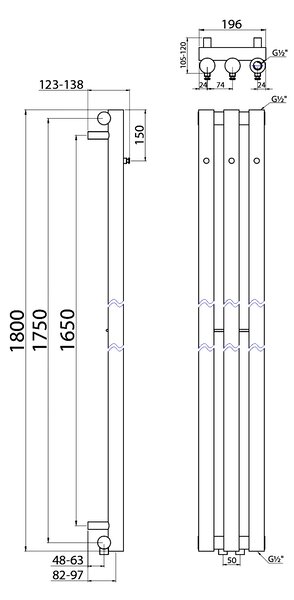 Sapho Sapho, PILON vykurovacie teleso 196x1800mm, so 3 háčikmi, chróm, IZ126T