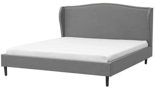 Posteľ sivá 180 x 200 cm čalúnený rám postele s čelom a roštom dvojlôžková klasický dizajn