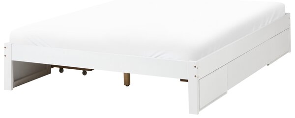 Posteľ s úložným priestorom biela kaučukové drevo 160 x 200 cm so zásuvkami tradičný dizajn bez čela