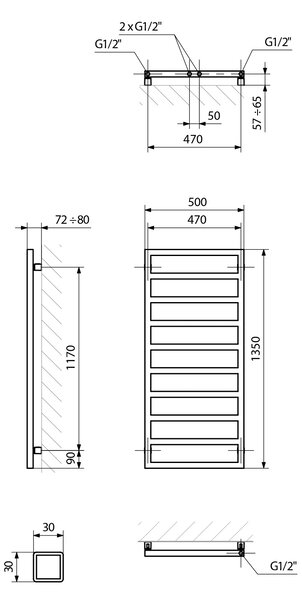 Sapho Sapho, GIANLUCA vykurovacie teleso 500x1350mm, čierna matná, GL135B