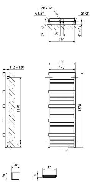 Sapho Sapho, MARILENA vykurovacie teleso 500x1370mm, čierna mat, MR137B