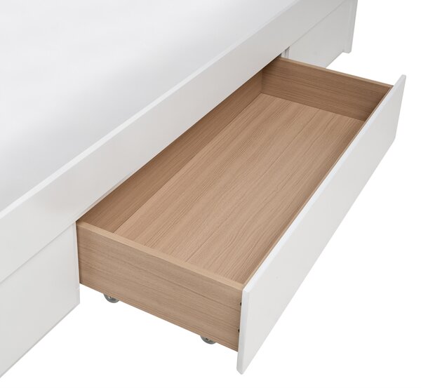 Posteľ s úložným priestorom biela kaučukové drevo 160 x 200 cm so zásuvkami tradičný dizajn bez čela