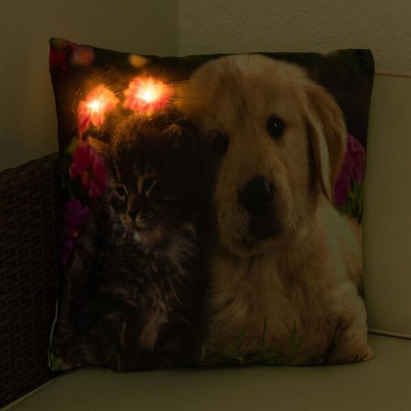 Dekoračný vankúš s LED osvetlením Mačka a pes - 38 x 38 cm