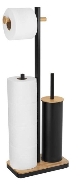 Erga Yami, držiak toaletného papiera s WC kefou a zásobníkom na papier, čierna-hnedá, ERG-YKA-P.YAMI-BLK
