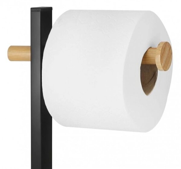 Erga Yami, držiak toaletného papiera s WC kefou a zásobníkom na papier, čierna-hnedá, ERG-YKA-P.YAMI-BLK