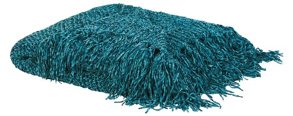 Deka smaragdová zelená polyester 150 x 200 cm obdĺžnikový tvar jednofarebná bez vzoru so strapcami moderný boho štýl obývačka spálňa