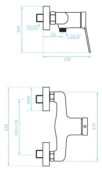 Kuchinox Villa, nástenná sprchová batéria 150cm, chrómová, LAV-BVK_040D