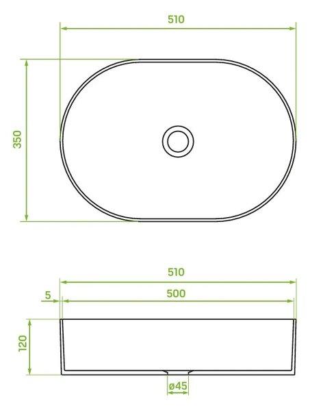 Laveo Desna, umývadlo na dosku 500x350x120 mm, čierna matná, LAV-VUD_B250