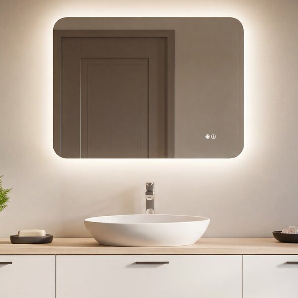 Zaoblené kúpeľňové zrkadlo s LED osvetlením 80x60@x70Px700x808x1008x120 cm, dvojfarebné, dotykový spínač, vykurovacia podložka