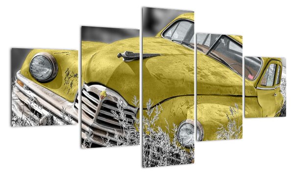 Obraz žltého autá na lúke (Obraz 125x70cm)