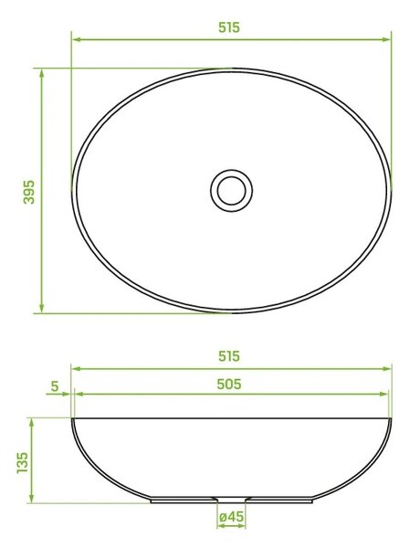 Laveo Desna, umývadlo na dosku 515x395x135 mm, čierna matná, LAV-VUD_B251