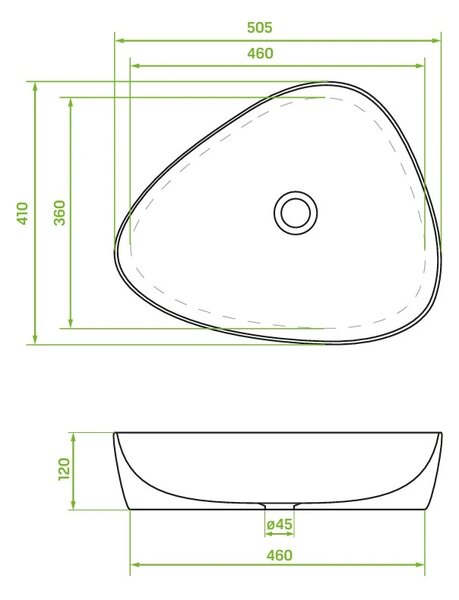 Laveo Laveo, asymetrické umývadlo na dosku 505x410x120 mm, biela lesklá, LAV-VUA_6251