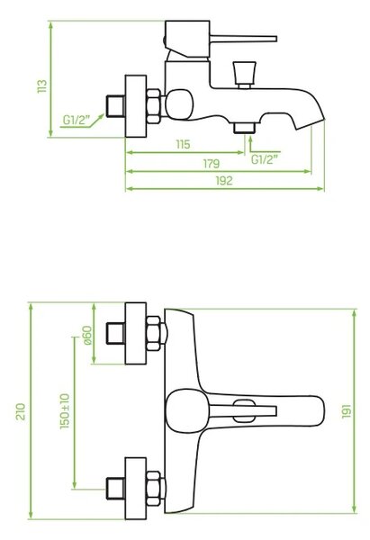 Laveo Pola, nástenná vaňová batéria, zlatá matná, LAV-BAP_G10B