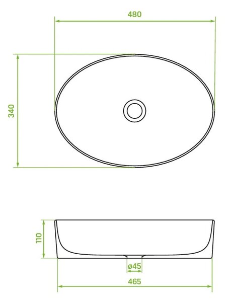 Laveo Desna, umývadlo na dosku 480x340x110 mm, biela lesklá, LAV-VUD_6248