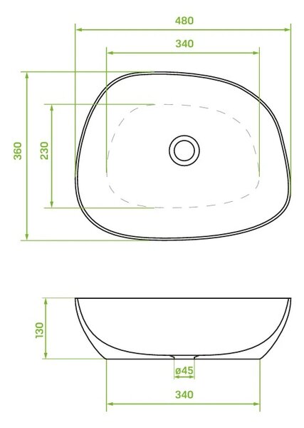 Laveo Laveo, asymetrické umývadlo na dosku 480x360x130 mm, biela lesklá, LAV-VUA_6248