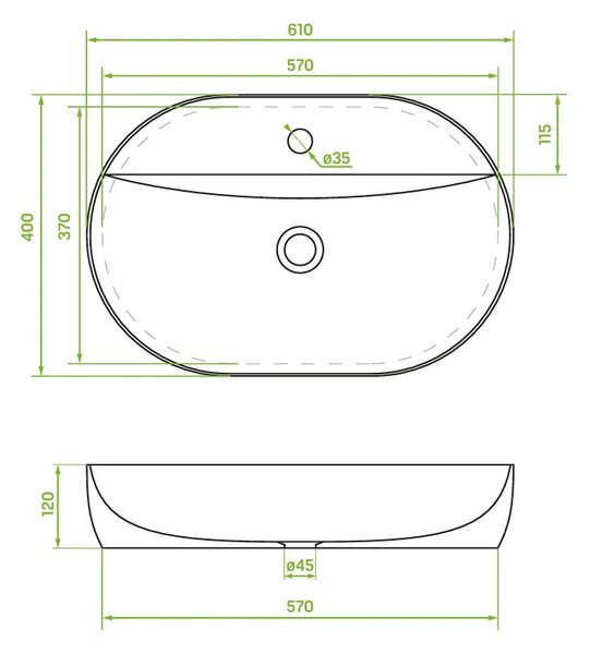 Laveo Lomami, umývadlo na dosku 610x400x120 mm, biela lesklá, LAV-VUL_6161