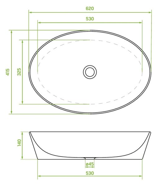 Laveo Desna, umývadlo na dosku 620x415x140 mm, biela lesklá, LAV-VUD_6262