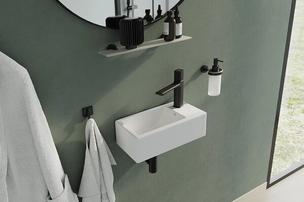 Laveo Kvadrato, keramické umývadlo 355x210x130 mm, pravé, biela lesklá, LAV-VUK_6135