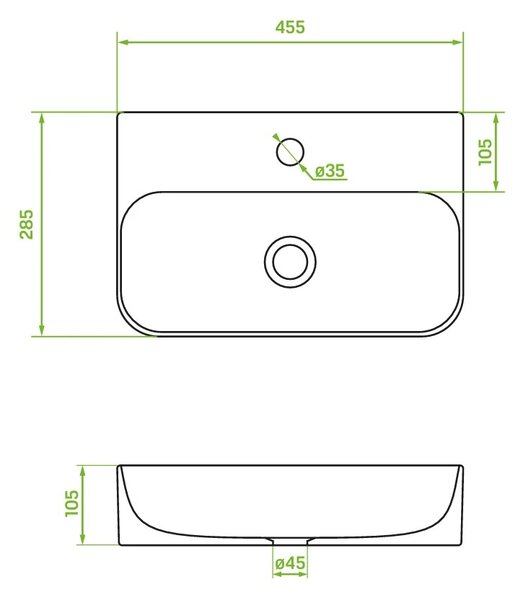 Laveo Laveo, keramické umývadlo 455x285x105 mm, biela lesklá, LAV-VUK_6145
