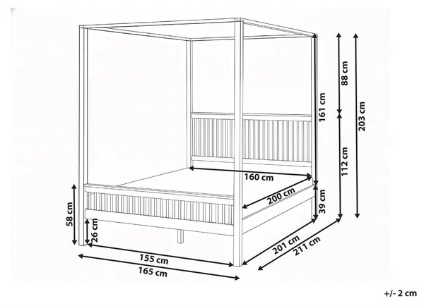 Rám postele s baldachýnom svetlohnedá kaučukové drevo 160 x 200 cm lamelové čelo minimalistický dizajn