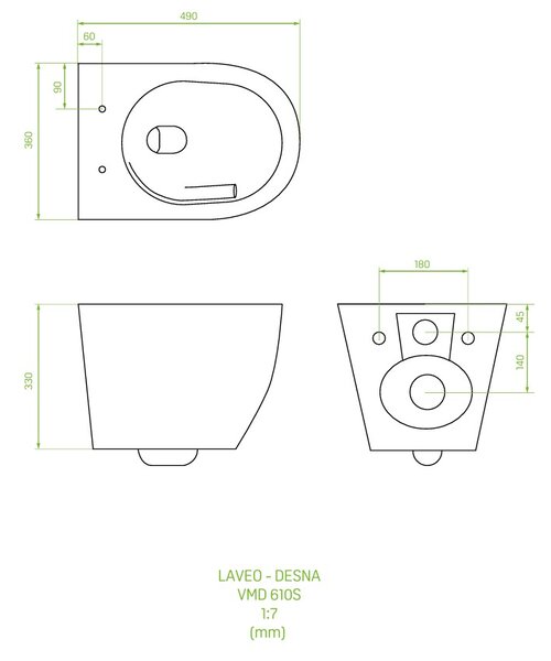 Laveo Desna Cycleon 2.0, závesná WC misa s toaletným sedadlom z duroplastu, Vortex splachovanie, biela lesklá, LAV-VMD_610S