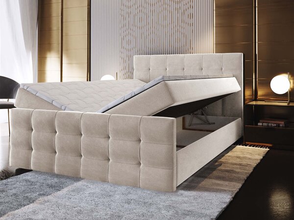Čalúnená boxspring manželská posteľ Vamon 140x200 - krémová