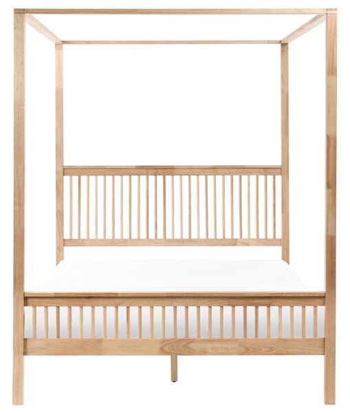 Rám postele s baldachýnom svetlohnedá kaučukové drevo 160 x 200 cm lamelové čelo minimalistický dizajn