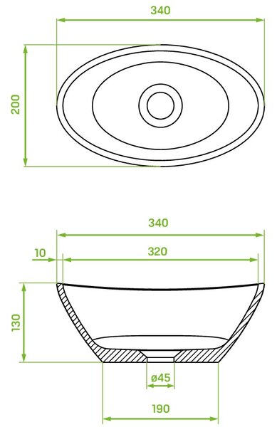 Laveo Vela, granitové umývadlo na dosku 340x200x130 mm, čierna, LAV-VGV1710T