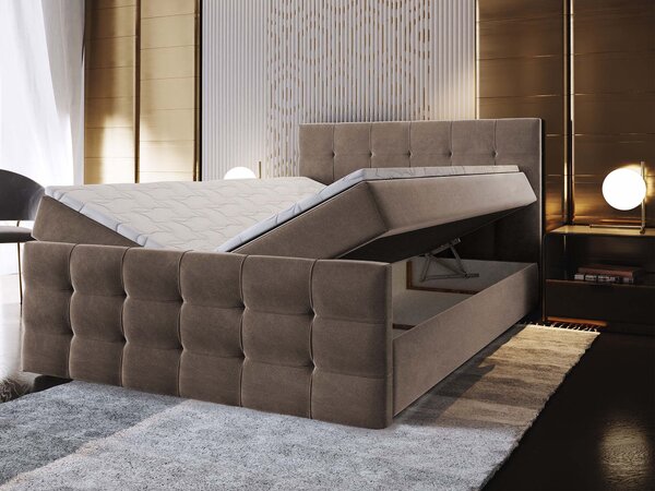 Čalúnená boxspring manželská posteľ Vamon 140x200 - hnedá
