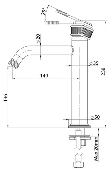 Sapho Sapho, VERSI stojánkova umývadlová batéria, výška 240mm, chróm, RV004