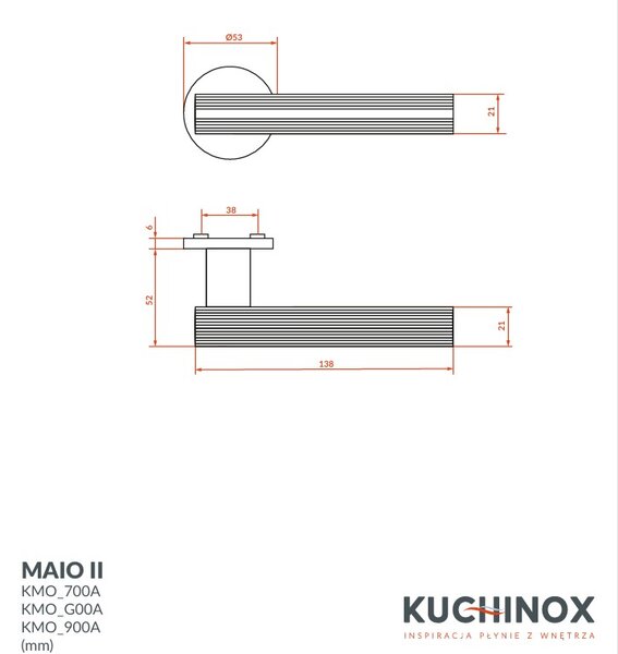 Kuchinox Maio II, kľučka na dvere, čierna matná, LAV-KMO_900A
