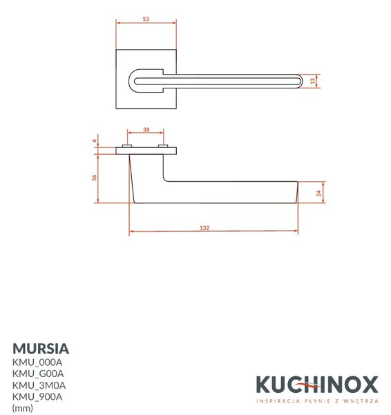 Kuchinox Mursia, kľučka na dvere, zlatá matná, LAV-KMU_G00A
