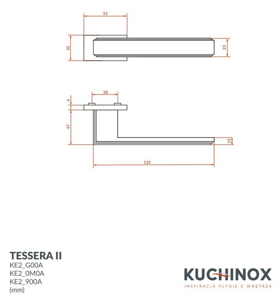 Kuchinox Tessera II, kľučka na dvere, zlatá matná, LAV-KE2_G00A