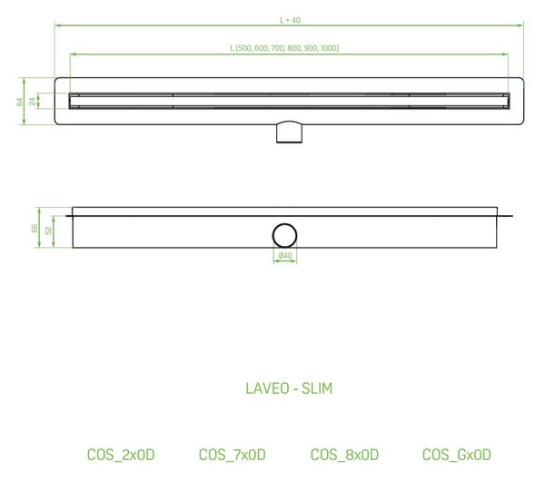 Laveo Slim, sprchový žľab 50cm, zlatá, LAV-COS_G50D
