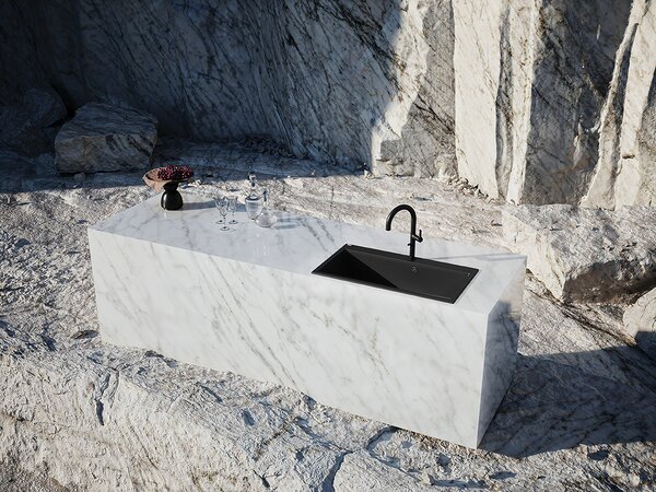 Laveo Tau, 1-komorový granitový drez 900x500x215 mm, čierna, LAV-SBT_B109