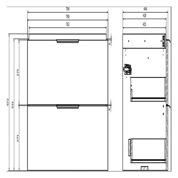 Cersanit Malika, závesná umývadlová skrinka 794x450x551 mm, biela lesklá, S598-048-DSM