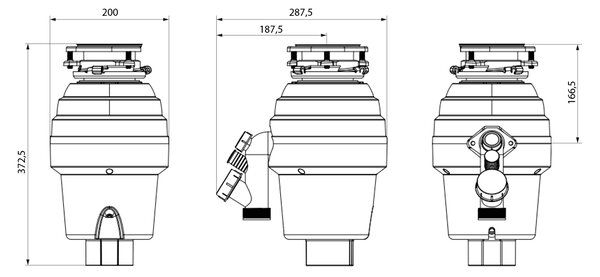 Sapho Sapho, Drezový drvič kuchynského odpadu, 230V, 380W, pneumatický spínač, DW576
