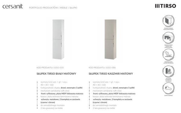Cersanit Tirso, závesná umývadlová skrinka 994x447x572 mm + keramické umývadlo, biela matná, S801-542