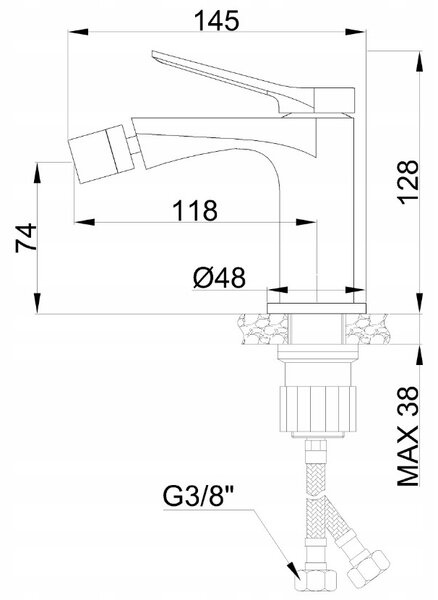 Invena Alonia, bidetová batéria h-128, čierna lesklá, INV-BB-70-004-V
