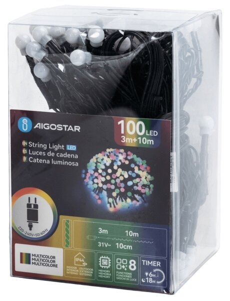 Aigostar - LED RGBY Vonkajší dekoratívny svetelný reťazec 100xLED/3,6W/230V/8 funkcií 10m IP44