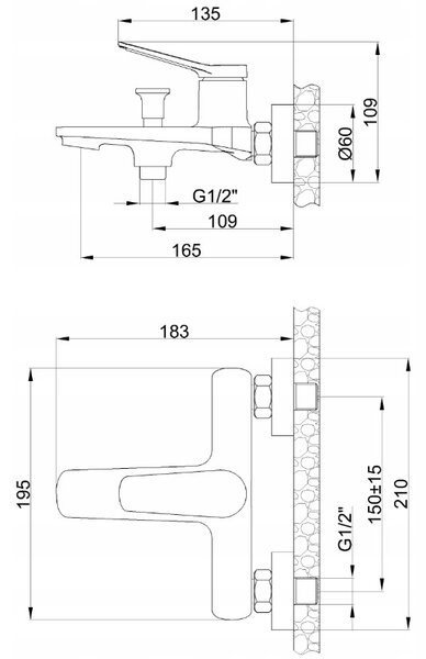 Invena Alonia, vaňová batéria s ručnou sprchovou súpravou, čierna lesklá, INV-BW-70-004-V