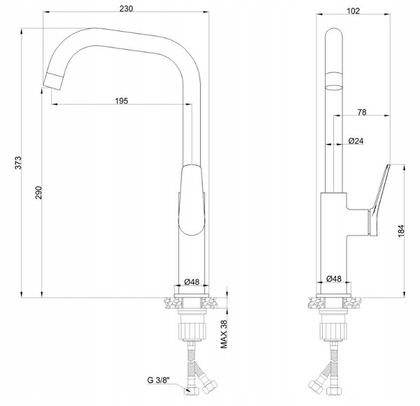 Invena Alonia, vysoká drezová batéria h-373, chrómová, INV-BZ-70-001-V