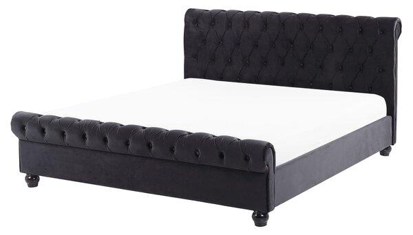 Posteľ čierna zamatová čalúnená 160 x 200 cm čierne drevené nohy glamour štýl spálňa