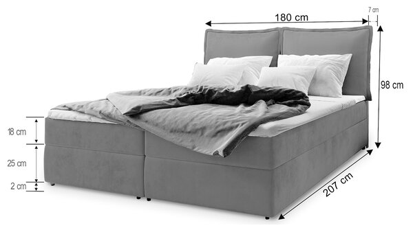 Manželská boxspring posteľ s úložným priestorom Lente 180x200 - čokoládová