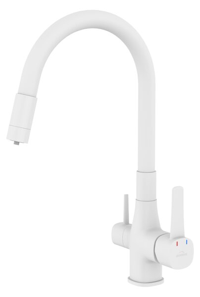 Invena Magic, stojanková drezová batéria s flexibilným ramenom a filtrom na pitnú vodu, biela matná, INV-BZ-02-F02-V