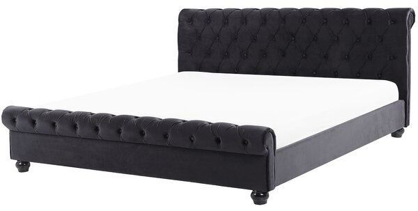 Posteľ čierna zamatová čalúnená 180 x 200 cm čierne drevené nohy glamour štýl spálňa