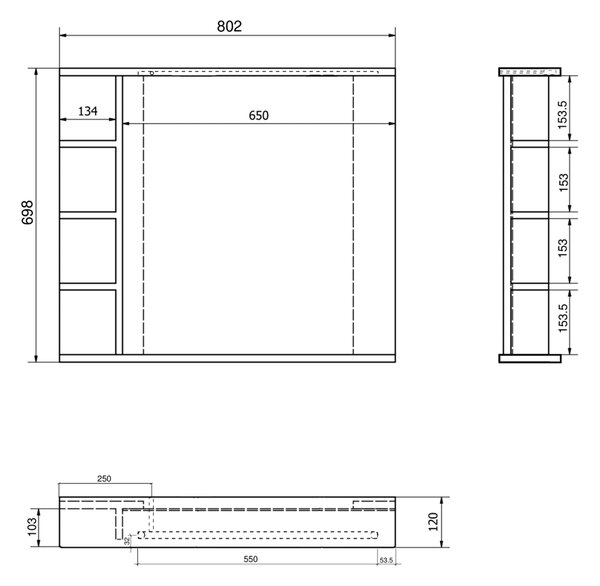 Aqualine Aqualine, KORIN STRIP zrkadlo s LED osvetlením a poličkami 80x70x12cm, KO350S