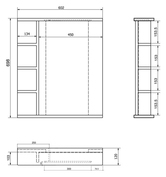 Aqualine Aqualine, KORIN STRIP zrkadlo s LED osvetlením a poličkami 60x70x12cm, KO370S