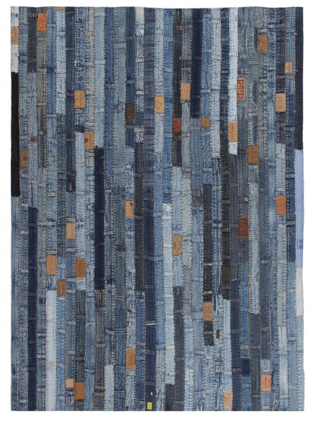 Koberec z rifľoviny v štýle patchwork 120x170 cm, denim, modrý