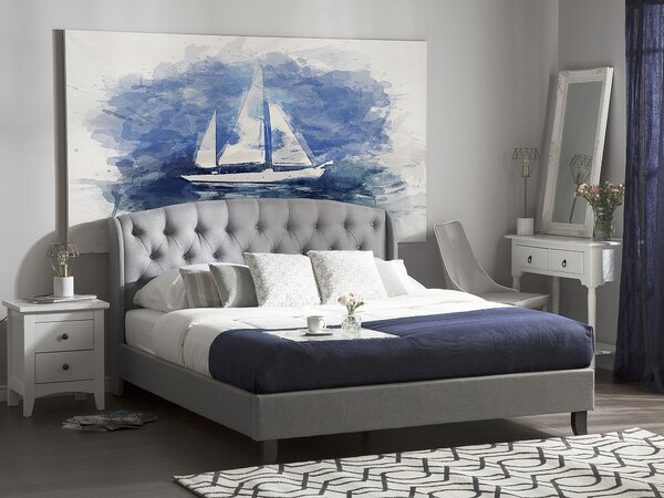 Posteľ s roštom sivá 180 x 200 cm polyesterový čalúnený rám prešívané čelo moderný dizajn